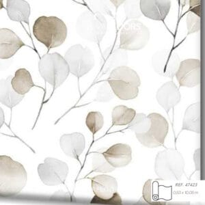 Papel de Coldagura Blanco con Café Colores Naturaleza Hojas Marron Tipo Loft 0032