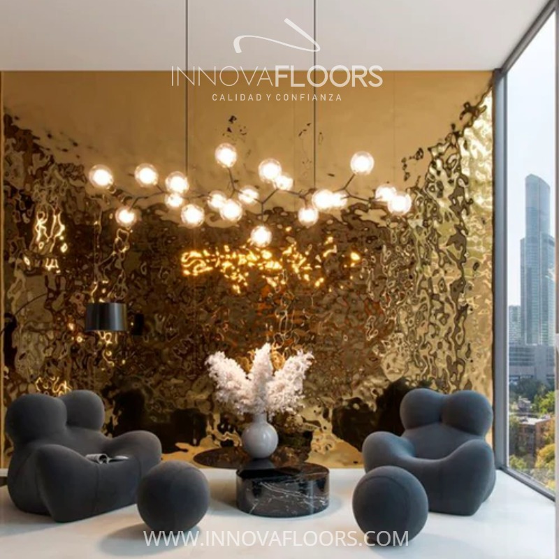 Lamina PVC Dorada Gota de Agua, Lamina Decorativa Gota de Agua, Color Dorado. Ideal para Techos y Paredes Modernas. Liviana, Elegante y Fácil de Instalar.